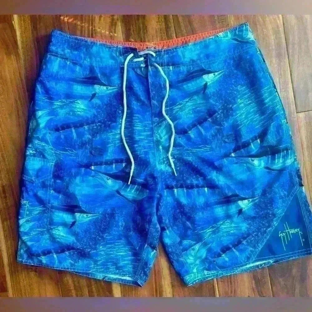 Guy Harvey Legend Marlins Camo Board Short in Royal Blue size 36